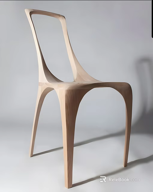 Light Brown Wooden Single Chair With Modern Minimalist Design And Sleek Curved Lines 3d model 