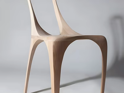 Light Brown Wooden Single Chair With Modern Minimalist Design And Sleek Curved Lines 3d model