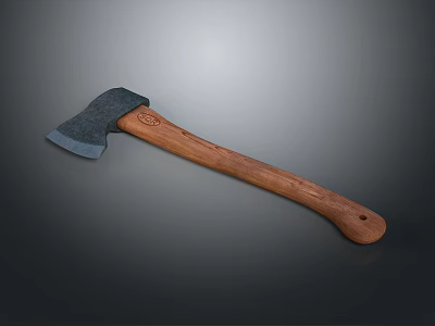 Traditional Axe Weapon With Metal Head And Wooden Carved Handle Design 3d model