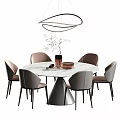 Modern Round Dining Table Set With Marble Top Gray Chairs And Hanging Light 3d model
