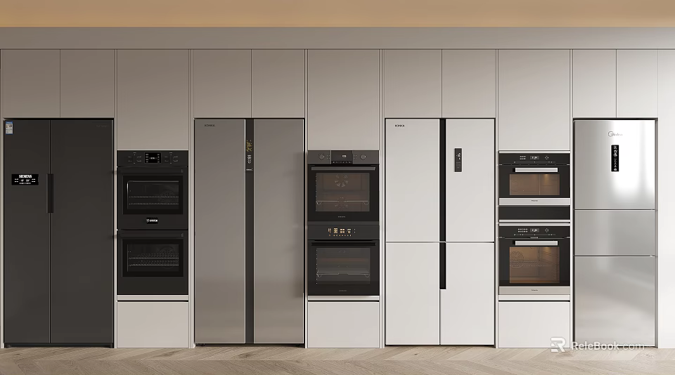 Modern Kitchen With Built in Refrigerator Freezer And Stainless Steel Appliances 3d model 