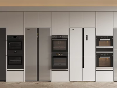 Modern Kitchen With Built in Refrigerator Freezer And Stainless Steel Appliances 3d model