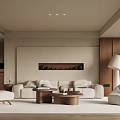 Modern Living Room Interior Design With Beige Sofa Wooden Coffee Table And Floor Lamp