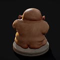 Fantasy Creature Sculpture with Large Head Wrinkled Face and Clawed Hands on Stone Base