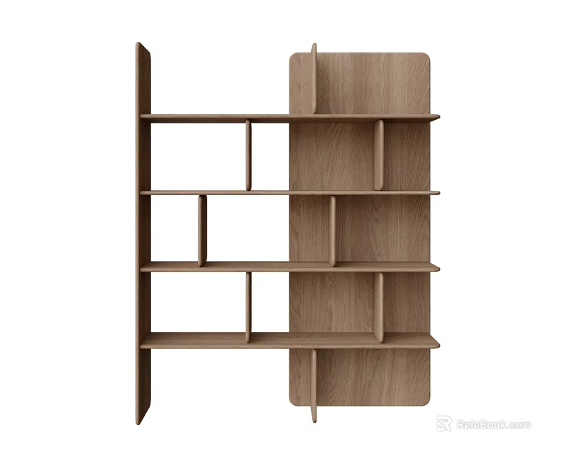 Modern Wooden Bookcase Interior Design With Open Compartments And Multiple Shelves 3d model