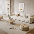 Stylish Sofa and Coffee Table Set with Pillows on Beige Rug Rocking Chair and Plant