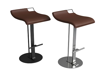 Modern Bar Stools With Brown Leather Seats Black And Silver Metal Base And Footrest 3d model
