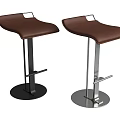 Modern Bar Stools With Brown Leather Seats Black And Silver Metal Base And Footrest