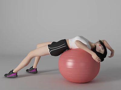 Woman in sportswear doing core workout on pink exercise ball 3d model