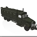 Green Military Truck Model With Cargo Compartment Multiple Wheels And Antenna Equipment