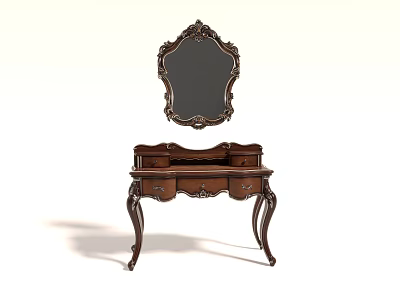 Elegant Vintage Dressing Table With Ornate Mirror And Curved Carved Legs 3d model