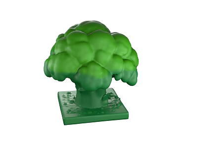 Green Broccoli Toy Model With Square Base And Textured Design 3d model