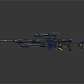 Detailed Blue Black Weapon Featuring Long Barrel Scope And Mechanical Parts