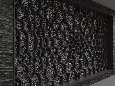 Dark Textured Background Wall With Intricate Honeycomb Pattern And 3D Design 3d model