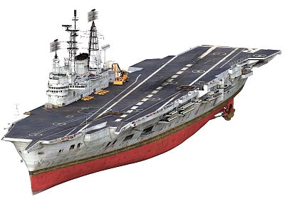 Aircraft Carrier Warship With Flight Deck Island Structure And Red Bottom Design 3d model
