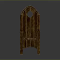 Traditional Wooden Chair With Carved Backrest Circular Cutout And Armrests Design