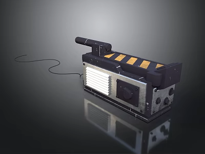 Train Mechanical Device With Black Body Yellow Warning Stripes And Electric Wire 3d model