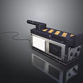 Train Mechanical Device With Black Body Yellow Warning Stripes And Electric Wire 3d model