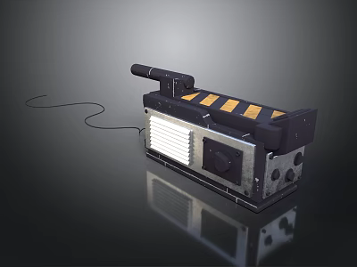 Train Mechanical Device With Black Body Yellow Warning Stripes And Electric Wire 3d model