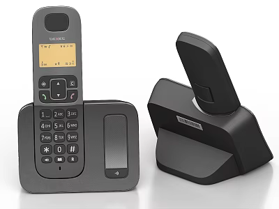 Modern Black Cordless Phone With Digital Display Keypad And Home Office Base Station 3d model
