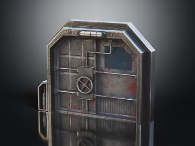 Detailed Rusty Industrial Metal Door Featuring Mechanical Grids Circular Lock And 3D Design 3d model