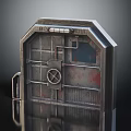 Detailed Rusty Industrial Metal Door Featuring Mechanical Grids Circular Lock And 3D Design
