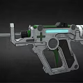 Futuristic Sci Fi Gun With Green Silver Mechanical Design Blue Glowing Elements And Cross Symbol