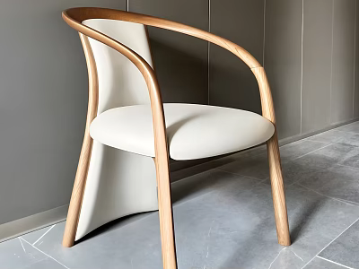 Modern Wooden Dining Chair With Curved Armrests And White Upholstered Seat 3d model