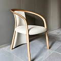 Modern Wooden Dining Chair With Curved Armrests And White Upholstered Seat