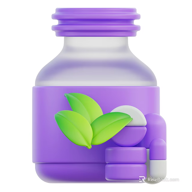 Medical Device Purple Container Featuring Green Leaves And Round Components 3d model 