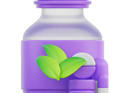 Medical Device Purple Container Featuring Green Leaves And Round Components 3d model