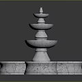Multi Tiered Marble Fountain With Blue Water And Decorative Round Base Design