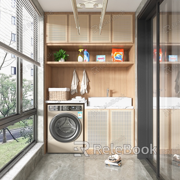 Home Balcony Washing Machine Cabinet Combination Water Basin Laundry Liquid Electric Clothes Hook model