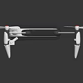 Modern Drone With Four Propellers White Blue Body On Black Reflective Surface Design