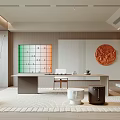 Modern Tea Room Interior Featuring Wooden Tea Table And Serene Decorative Elements
