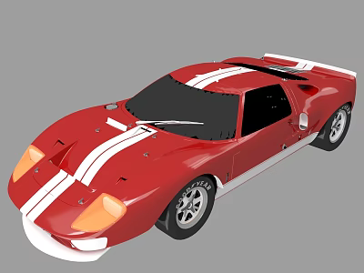 Red Classic Sports Car White Stripes Sleek Design Black Roof Orange Headlights Silver Wheels 3d model