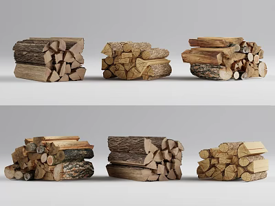 Neatly Stacked Natural Wood Logs With Various Sizes And Rustic Firewood Piles 3d model