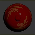 Traditional Chinese Red Multi Layered Decorative Furniture Piece With Dome Top And Yellow Patterns