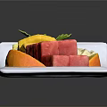 Fresh Mixed Fruits Platter with Watermelon Pineapple Banana and Orange Slices on White Plate
