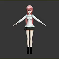 Game Movie Character 3D Model With Pink Long Hair White Top And Black Skirt