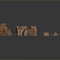 Multiple Wooden Houses Model With Various Roof Styles And Fence Details