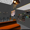 Byou Crepe Dessert Cafe With Gray Walls Orange Sofa Tables Chairs And Dessert Display Case
