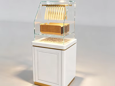 Elegant Modern White And Gold Illuminated Bakery Display Shelf With Transparent Glass Food Showcase 3d model