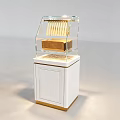 Elegant Modern White And Gold Illuminated Bakery Display Shelf With Transparent Glass Food Showcase