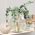 Chic Decorative Ornament Set with Decorative Prints Green Plants Vases Dried Grass and Table Lamp