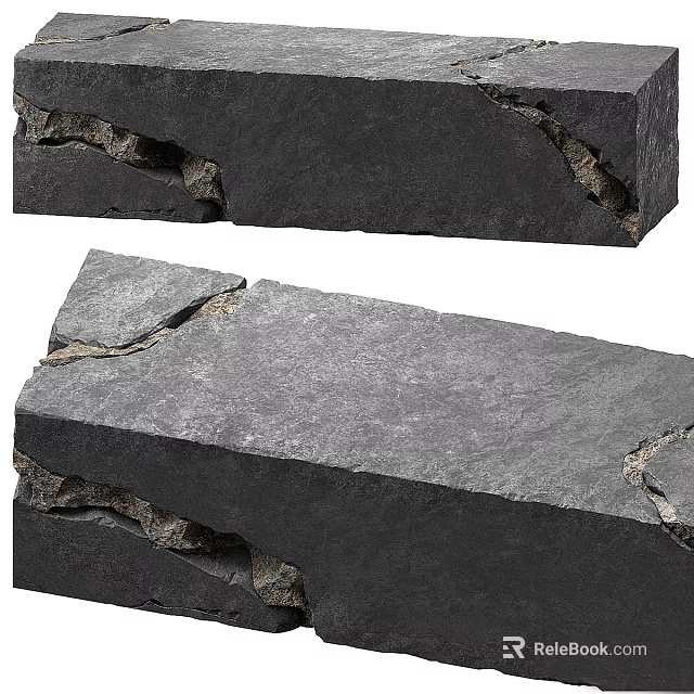 Natural Black Stone Stool With Rustic Cracked Texture And Solid Design 3d model