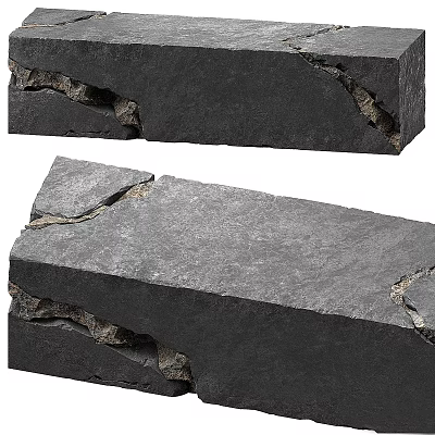 Natural Black Stone Stool With Rustic Cracked Texture And Solid Design 3d model