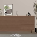 Light Wood Entryway Cabinet and Sideboard with Drawers Doors Potted Plants and Decorative Painting
