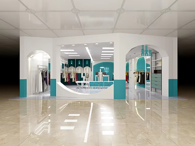Modern Clothing Store Interior With Bright Lighting Clothing Racks And Fashion Apparel 3d model