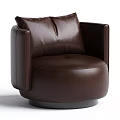 Dark Brown Leather Single Sofa Modern Minimalist Design With Round Base And Comfortable Backrest 3d model